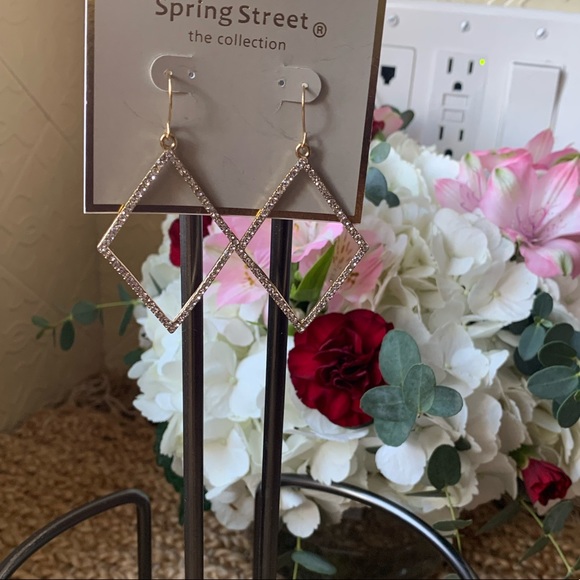 Diamond Shape drop earrings rhinestones - Picture 2 of 3